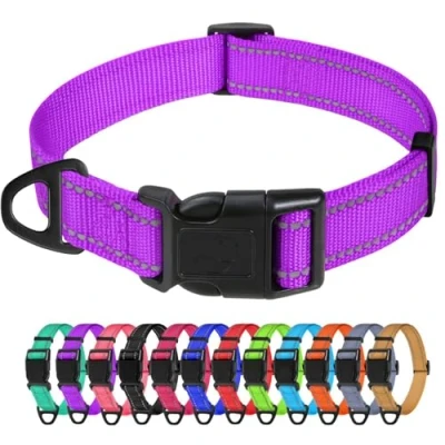 Abbildung von TagME Nylon Hundehalsband, Verstellbares Reflektierendes Hundehalsband mit Sicherheitsschnalle für Mittlere Hund, Lila, 2.5cm Breite