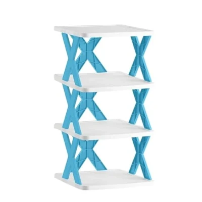 Abbildung von Tielag Schuhregal mit 3 Ebenen. Schuhschrank Schmal, Stapelbar Schuhablage, Schuhaufbewahrung, Schuh Organizer für High Heels, Sportschuhe, Blau