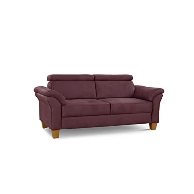 Abbildung von Cavadore 3 Sitzer Sofa Ammerland / 3er Couch im Landhausstil mit Federkern + verstellbaren Kopfstützen 186 x 84 93 Wildlederoptik, Rot