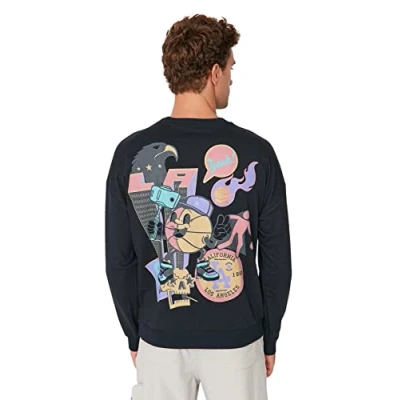 Abbildung von Trendyol Herren Herrenmode Oversize Basic Rundhals Woven Sweatshirt, Marineblau, Small