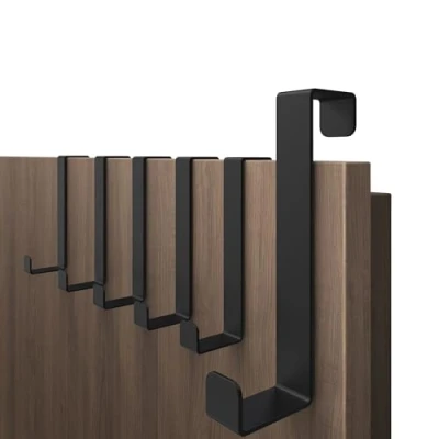 Abbildung von 4smile Türhaken zum Einhängen, 6er Set Schwarze Kleiderhaken an Tür, flexible Haken platzsparend Robuste Türgarderobe, Türhakenleiste mit hoher Tragkraft