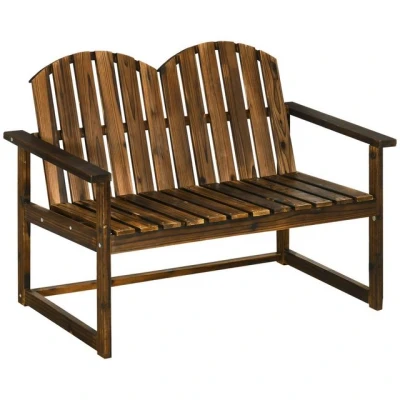 Abbildung von Gartenbank 2 Sitzer Sitzbank Holzbank mit Rückenlehne Armlehne Verkohlt