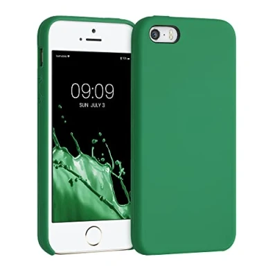 Abbildung von kwmobile Hülle kompatibel mit Apple iPhone SE (1.Gen 2016) / 5 5S Silikon Handy Case Handyhülle weiche Oberfläche kabelloses Laden Pixie Green