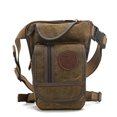 Abbildung von Herren Beintasche Motorrad Canvas Reitertasche Bein Bauchtasche Drop Tasche Hüfttasche Leg Bag für Outdoor Sports Taktisches Militär Wandern Camping Taille Radfahren Reisen Gürteltasche #01kaffee