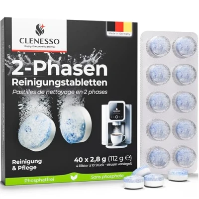 Abbildung von CLENESSO 2 Phasen Reinigungstabletten (für Kaffeevollautomaten und Kaffeemaschinen)