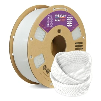 Abbildung von OVERTURE ASA Filament 1.75mm, Spule 1kg (2.2lbs), Maßgenauigkeit +/ 0.03 mm, für 3D Drucker (Weiß)
