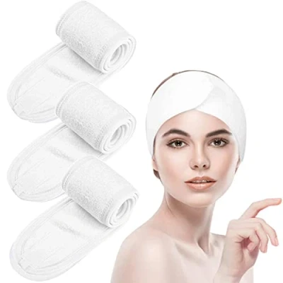 Abbildung von 3 Stück Haarband für Make Up,Kosmetik Haarband,Kosmetik Stirnband Frottee,Verstellbare Haarschutzband mit Klettverschluss, Duschen,Make Up(Weiß)