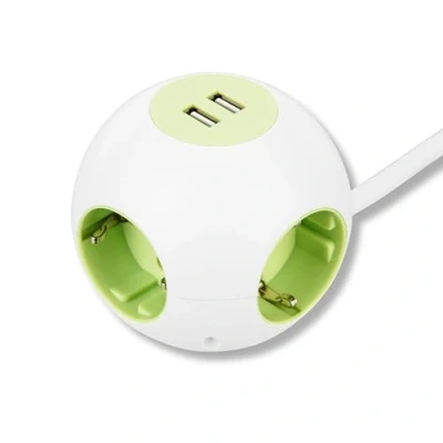 Abbildung von REV Steckdosenwürfel PowerGlobe Steckdosenleiste rund, 2xUSB, 1,4m 3500W, weiss grün