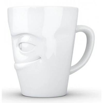 Abbildung von Henkeltasse Verschmitzt Weiß mit Gesicht 350ml Lustige TV Tasse