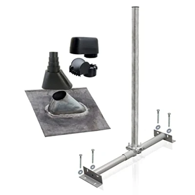Abbildung von SkyRevolt Dachsparrenhalter Satellitenschüssel Montage Set Sparrenhalter 60mm Mast SAT Blei Ziegel Manschette Mastkappe