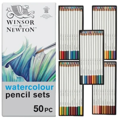 Abbildung von Winsor &amp; Newton 2090009 Studio Collection Aquarellstifte im Set 50 lebendige Farben Metallkasten, bruchsicher, weiche Farbabgabe, Malstifte für Erwachsene Künstler