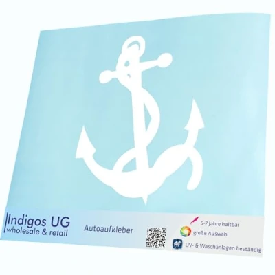 Abbildung von INDIGOS UG Aufkleber Autoaufkleber JDM Die Cut Auto 120x100 mm Anker weiß Heckscheibe Heckscheibenaufkleber Sticker Tuning
