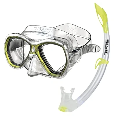 Abbildung von Seac Set Elba, Schnorchelset aus hypoallergenem Silikon mit Maske und Schnorchel für Erwachsene, transparent/gelb, Regular