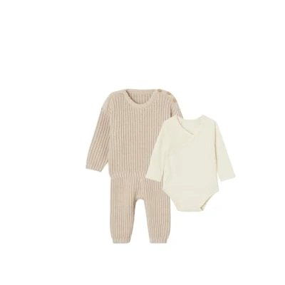 Abbildung von Vertbaudet Unisexset Stoffhose für Kinder, Größe: 62, Beige meliert
