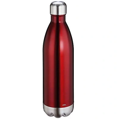 Abbildung von cilio ELEGANTE Trinkflasche Edelstahl rot, 1l, auslaufsicher, Thermosflasche auch für kohlensäurehaltige Getränke, hält bis zu 18h warm und 24h kalt