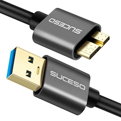 Abbildung von SUCESO USB 3.0 Micro B Kabel Stecker auf Datenkabel Externes Festplattenkabel Kompatibel mit Toshiba, WD, Seagate Festplatte, Samsung Galaxy S5/ Note 3/Note Pro 12,2 usw(0.5M)