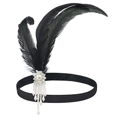 Abbildung von BABEYOND 1920s Stirnband Damen Gatsby Kostüm Accessoires 20er Jahre Flapper Feder Haarband weißes Leder