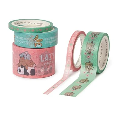 Abbildung von Legami Set mit 5 Papieraufklebern, Tape By Tape, Ø 4,5 cm, H max. 3 cm L m, Thema Cute Animals, bunt, zum Kleben, Dekorieren und Personalisieren