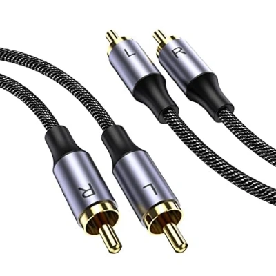 Abbildung von MOSWAG Stereo Cinch Kabel, Stecker auf Stecker, Hilfs Audiokabel, 10 m Subwoofer 24 Karat vergoldetes, geflochtenes Nylon für Heimkino, Audio, HDTV, Autoradio, Lautsprecher