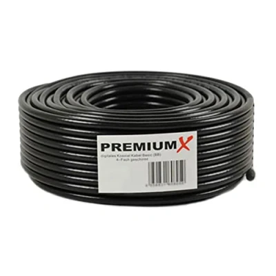 Abbildung von Premium X 50m Basic Koaxialkabel schwarz 135dB 4 Fach geschirmt CCS SAT TV Koax RG6 Antennenkabel Satelliten Kabel
