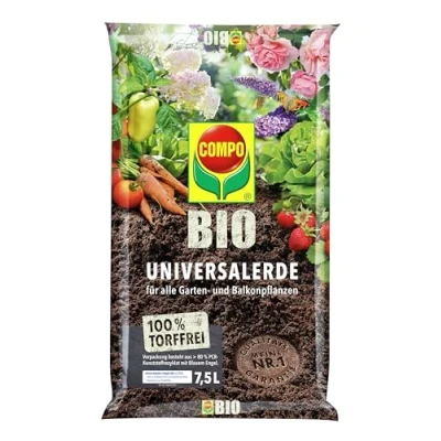 Abbildung von COMPO BIO Universalerde torffrei für alle Garten und Balkonpflanzen sowie Obst Gemüsekulturen 7.5 l