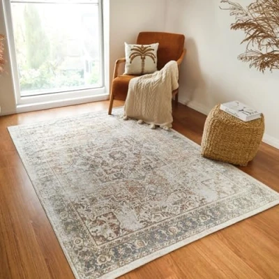 Abbildung von Livabliss Bridgetown Teppich Waschbarer Vintage für Wohnzimmer, Schlafzimmer &amp; Küche Orientalischer Boho Style, Groß, Braun Creme