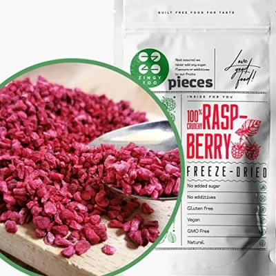 Abbildung von Gefriergetrocknete Himbeeren Stücke Trockenfrüchte Gefriergetrocknet Getrocknete Glutenfrei Früchte Freeze Dried Fruit Raspberry ZingyZoo (100g)