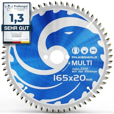 Abbildung von FALKENWALD ® Kreissägeblatt 165x20 mm ideal für Holz, Metall &amp; Alu kompatibel mit Tauchsäge Kreissäge von Bosch Makita Multi Sägeblatt 165 x 20 aus hochwertigem Hartmetall