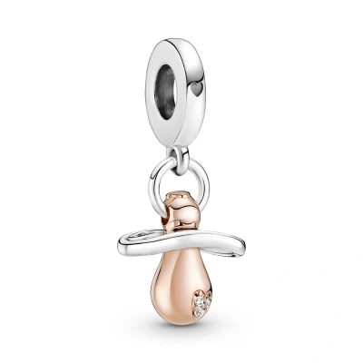 Abbildung von Pandora BABY Dummy Dangle Charm, Damen, Größe: One Size, Sterling silver and rose gold plated
