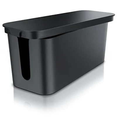 Abbildung von CSL Kabelbox Groß 31cm XXL Kabelmanagement Box zum Kabel verstecken Organisator Schutz und Sicherheit Anti Rutsch Boden Schwarz