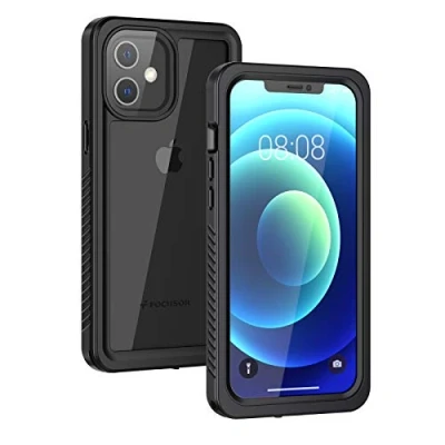 Abbildung von Focusor für iPhone 12 Hülle, IP68 Wasserdicht HandyHülle 360 Schutzhülle Stoßfest Staubdicht Outdoor Panzerhülle mit Eingebautem Displayschutz,Schwarz