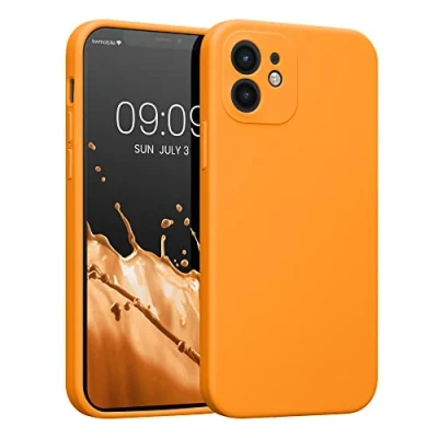 Abbildung von kwmobile Handyhülle kompatibel mit Apple iPhone 12 Hülle gummierte Handy Case aus Silikon in Fruity Orange