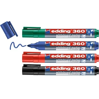 Abbildung von edding 360 Whiteboardmarker Set bunte Farben 4 Whiteboard Stifte Rundspitze 1,5 3 mm Boardmarker abwischbar für Whiteboard, Flipchart, Magnettafel, Memoboard Sketchnotes nachfüllbar