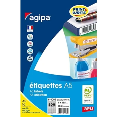Abbildung von agipa 114089 Universal Etiketten, 6 x 33,5 mm, weiß