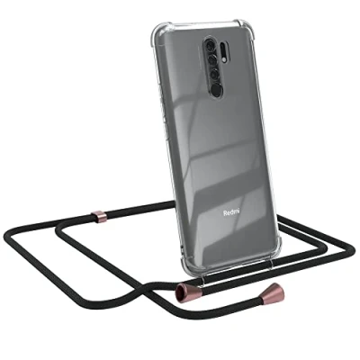 Abbildung von EAZY CASE Handykette kompatibel mit Xiaomi Redmi 9 / Prime Handyhülle Umhängeband, Handykordel Schutzhülle, Silikonhülle, Hülle Band, Stylische Kette Hülle, Clips in Rose
