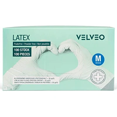 Abbildung von 100 Stück Latex Untersuchungshandschuhe in Spender Box Größe wählbar: S, M, L, XL Einweghandschuhe Einmalhandschuhe M