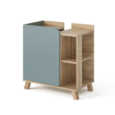 Abbildung von Vicco Waschbeckenunterschrank Karen, Sonoma/Blau Grau, 60 x 65 cm mit Tür und offenen Fächern