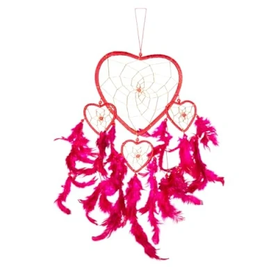Abbildung von Großes Ca 50cm x 16cm Herz Dreamcatcher Traumfänger Rot Fuchsia Pink