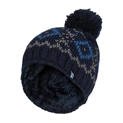 Abbildung von HEAT HOLDERS Herren Winter Warm Fleece Mütze/Beanie mit Bommel (One Size, Navy/Blue)