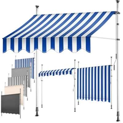 Abbildung von KESSER® Klemmmarkise mit Handkurbel Balkon, Balkonmarkise ohne Bohren, UV beständig höhenverstellbar wasserabweisend, Sonnenschutz, Terrassenüberdachung, einfache Montage 350cm