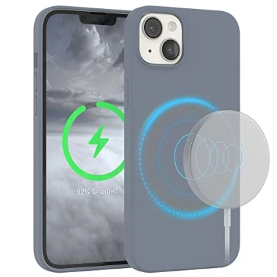 Abbildung von EAZY Case Silikonhülle für iPhone 14 Plus Hülle mit MagSafe Silikon Blau weich stoßfeste Handyhülle Schutzhülle Kameraschutz Dünn Premium Schutz Cover TPU Bumper Grau