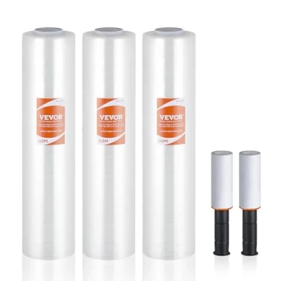 Abbildung von VEVOR Stretchfolie 381mmx305m 3er Set 60 Gauge Industriestärke transparente langlebige Palettenfolie strapazierfähige Verpackungsfolie mit Griffen zum Verpacken von Paletten Versand und Umzüge