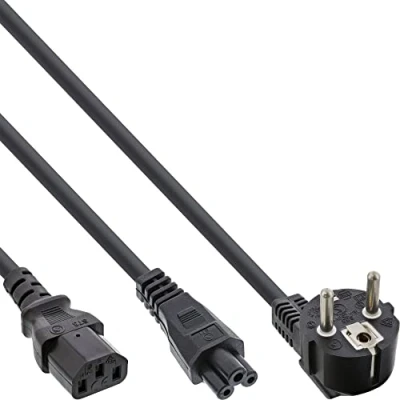 Abbildung von InLine 16653D Netz Y Kabel, 1x Schutzkontaktstecker zu Kaltgeräte &amp; Notebookstecker, 2m