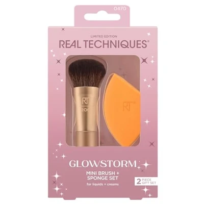 Abbildung von Real Techniques Glowstorm Mini Pinsel + Schwamm Set, 2 teiliges Geschenkset in limitierter Auflage