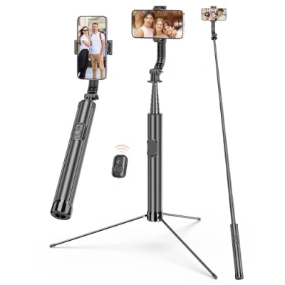 Abbildung von 191cm Handy Stativ &amp; Selfie Stick, Stabiles Erweiterbarer Aluminium Stangen Metall Stativbeine Handystativhalter mit Fernauslöser, Stick Kompatibel iPhone 15/14/13 Pro Max/Samsung