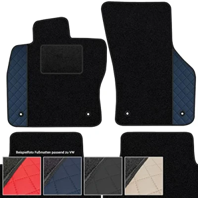Abbildung von moto MOLTICO Fußmatten Auto Velours Autoteppiche Schwarz Automatten Set 4 teilig Auffälliges Design passend für VW T ROC Seat Ateca Skoda Karoq ab 2016 (Blaues Muster)