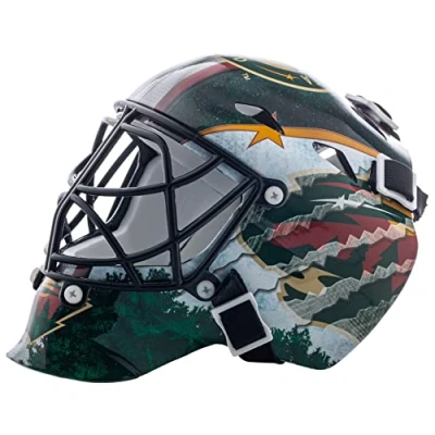 Abbildung von NHL Franklin Sports Eishockey Sammelartikel Torwart Helm Mini, Design: Logo Mannschaft, Unisex, 7784F33, Minnesota Wild, Einheitsgröße