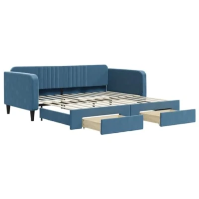 Abbildung von vidaXL Tagesbett, Ausziehbar Schlafsofa mit Schubladen Matratzen, Bettsofa Gästebett für Schlafzimmer Wohnzimmer, Sofa Bett Ausziehbett, Blau 100x200 cm Samt
