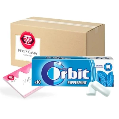 Abbildung von 23,99 inkl. USt (57,12/kg) Orbit PEPPERMINT Kaugummi Zuckerfrei 30 x 10 Dragees von Pere&#039;s Candy Box mit Geschenk
