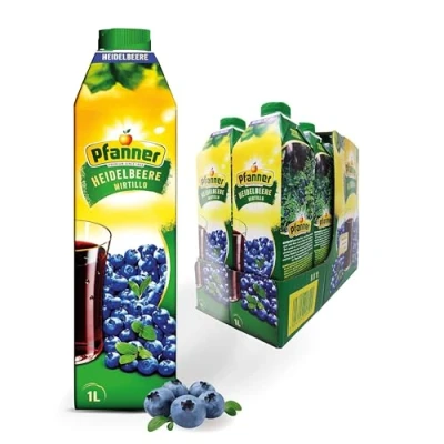 Abbildung von Pfanner Heidelbeersaft (8 x 1 l) 20 % Fruchtgehalt Getränk im Vorratspack Fruchtgetränk aus Heidelbeere